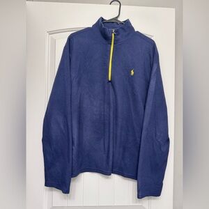 Ralph Lauren Blue Fleece Performance Quarter Zip with Yellow Detail